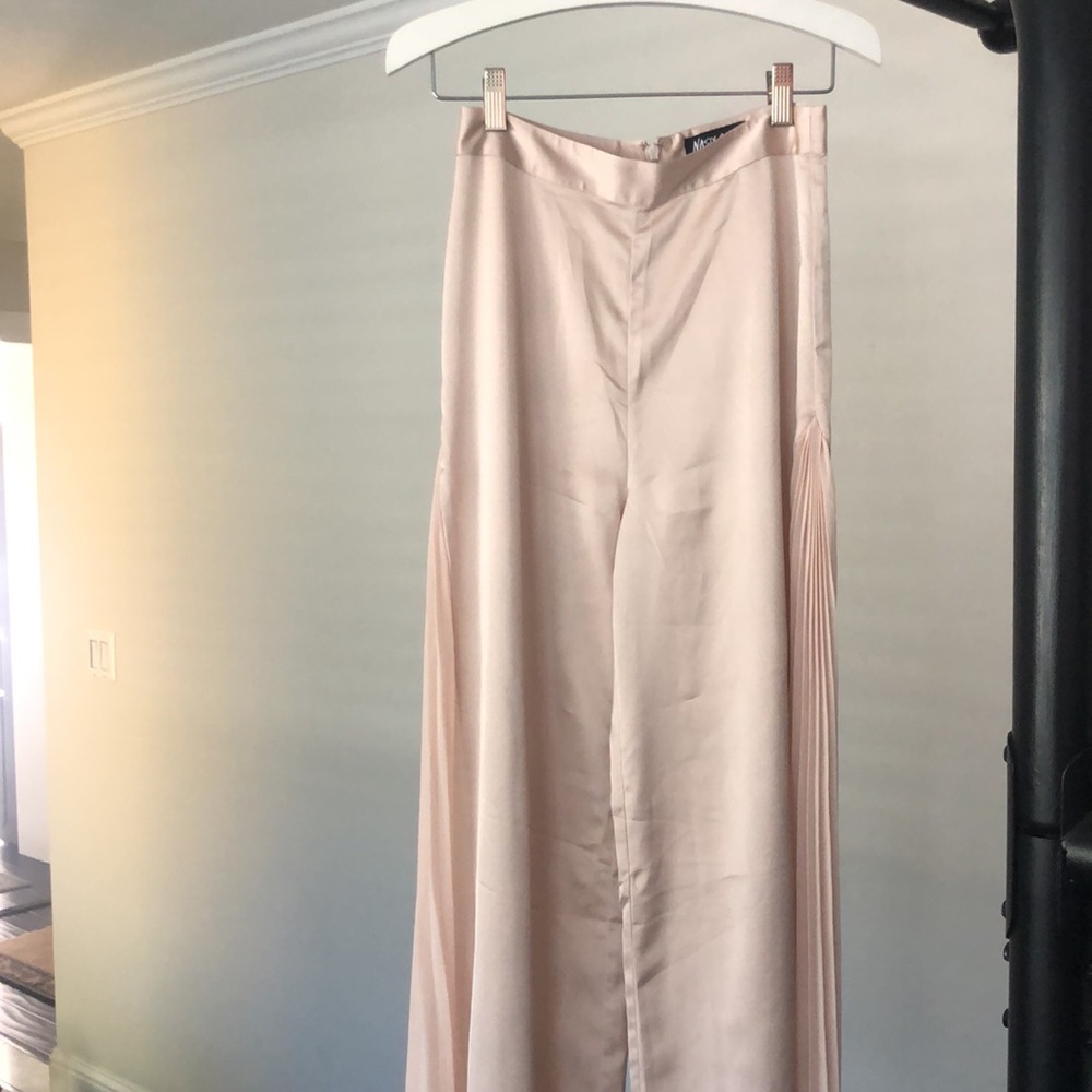 Satin pants with accordion sides